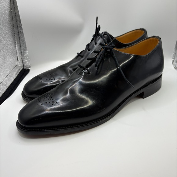 Sanders Mens Black Leather Medallion Toe Oxford Dress Shoes Made in England 12AA